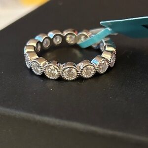 Moissanite Diamond eternity bezel set Band Ring size 9